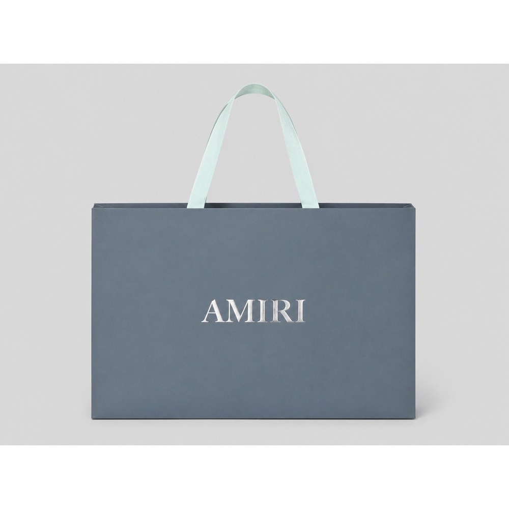 Amiri Large Luxury Shopping Bag Slate Blue Silver Logo 23.5x17.5x8 Boutique Bag